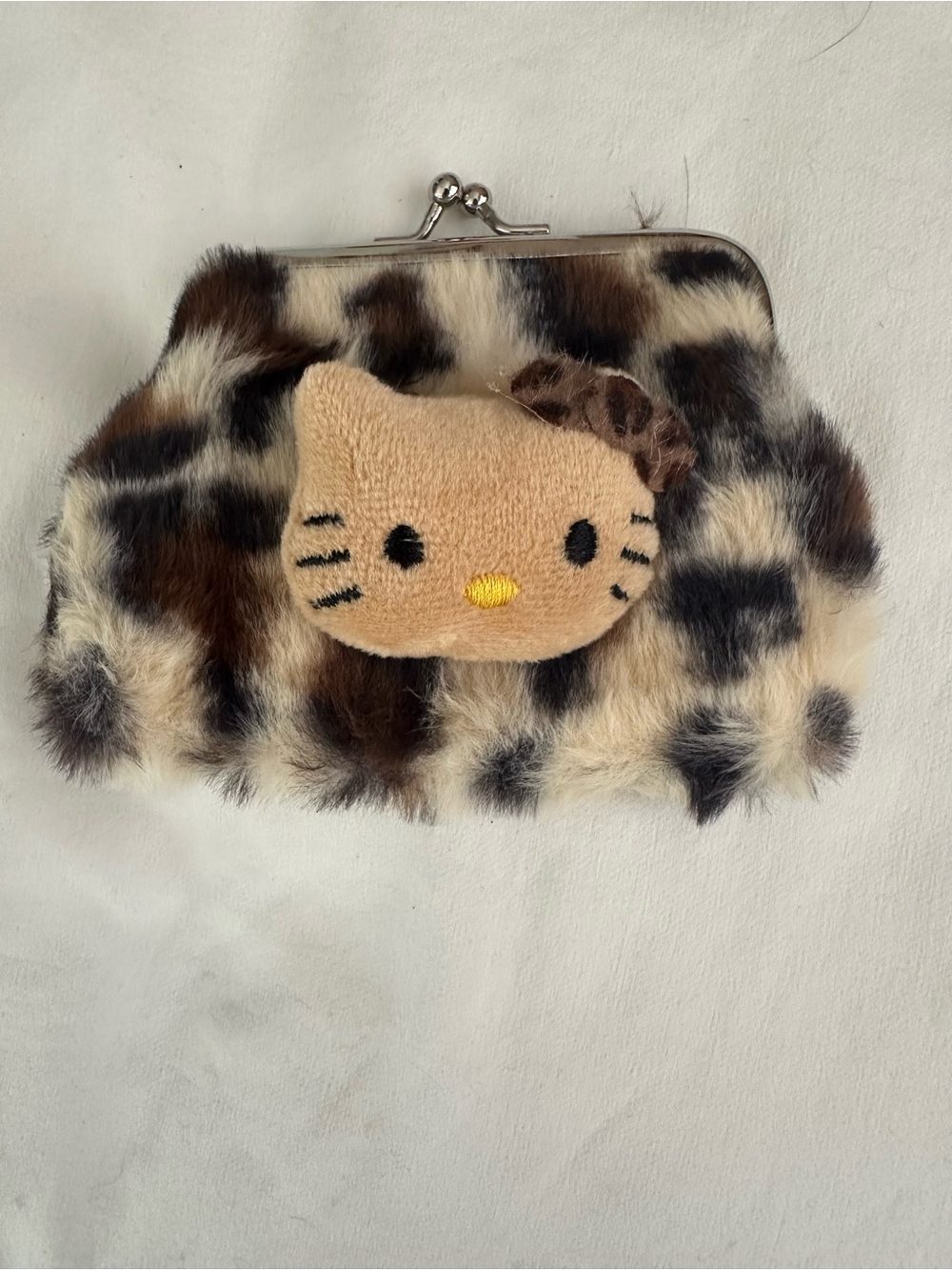 Hello Kitty Leopard Faux Fur Coin Purse - Brown & Cream